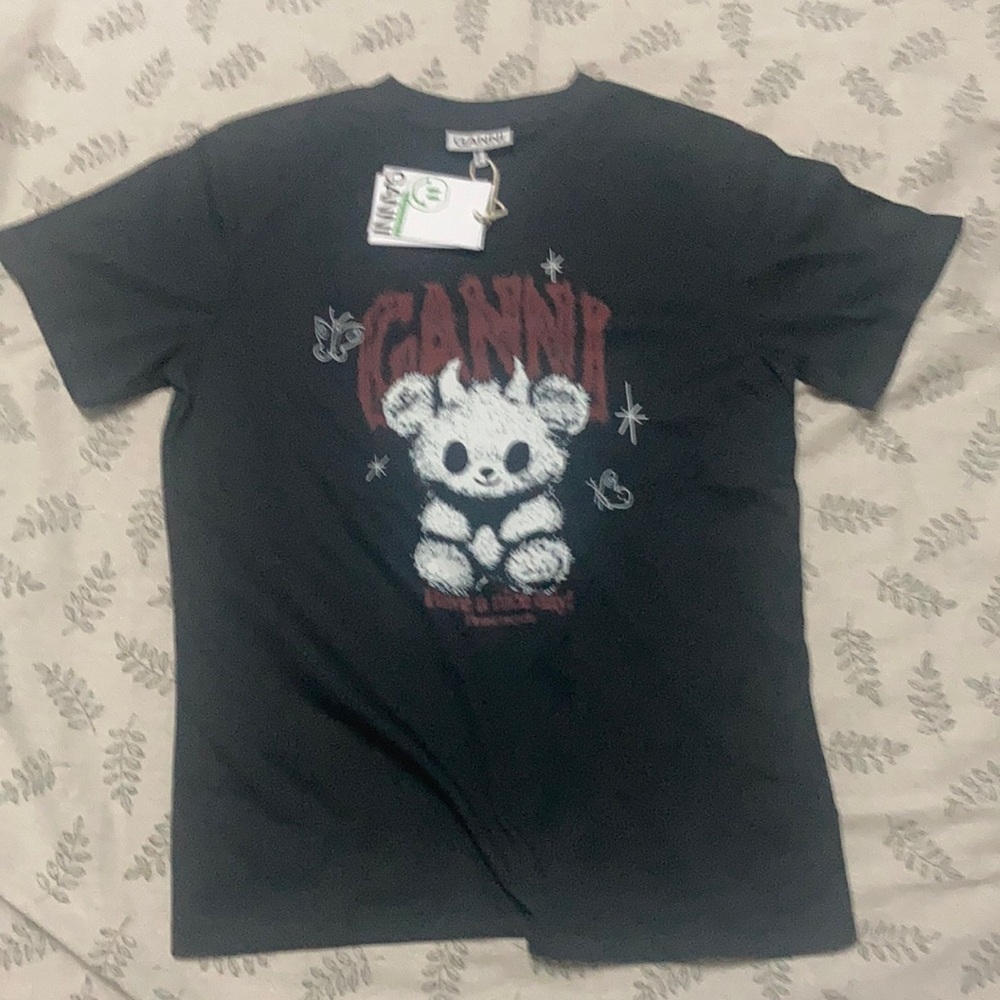 Trendy Devil Bear Graphic Tee Black Oversized Streetwear T-shirt size Large